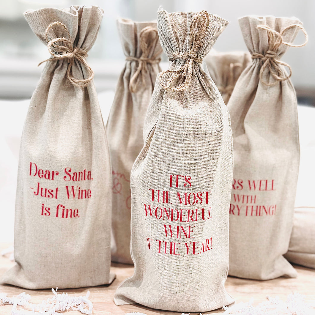 Wine Bag - IT'S THE MOST WONDERFUL WINE OF THE. YEAR LINEN WINE BAG